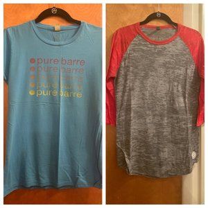 2 Pure Barre M tops - blue multi & baseball style